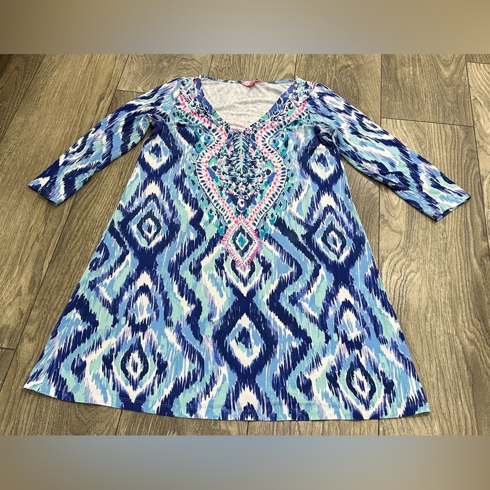 💙 Lilly Pulitzer Ophelia Swing Dress – Blue Swish “Skipped a Beach” Print 💙🌴 - Picture 7 of 16